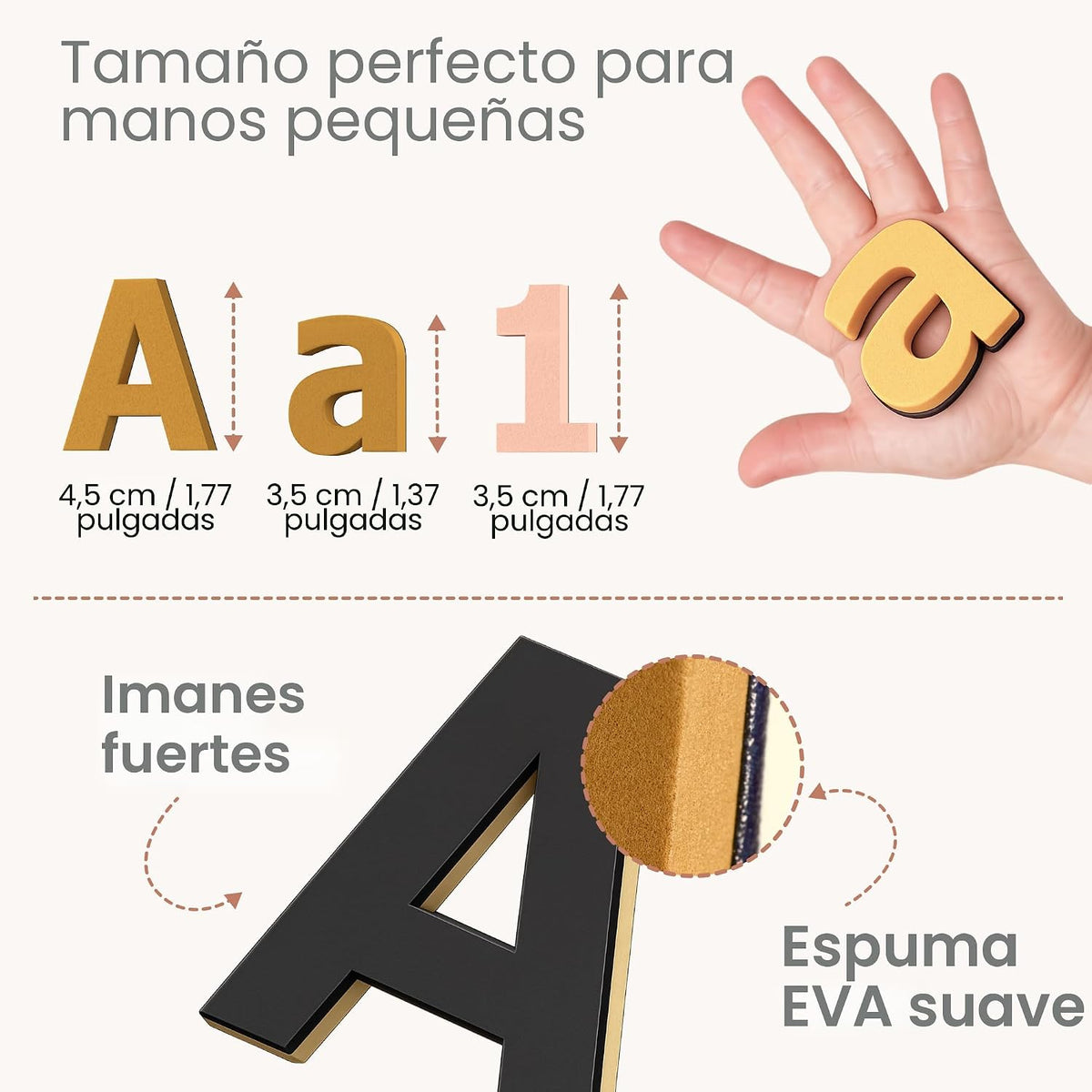 Letras y números magnéticos para niños, 135 imanes de espuma EVA neutros de alta calidad para nevera, vocales codificadas por colores, números y símbolos minúsculas en mayúsculas, a partir de 3 años