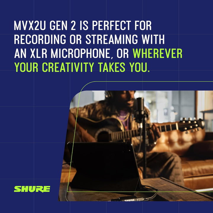 Shure MVX2U Gen 2 XLR a USB-C Interfaz de audio digital, certificad...