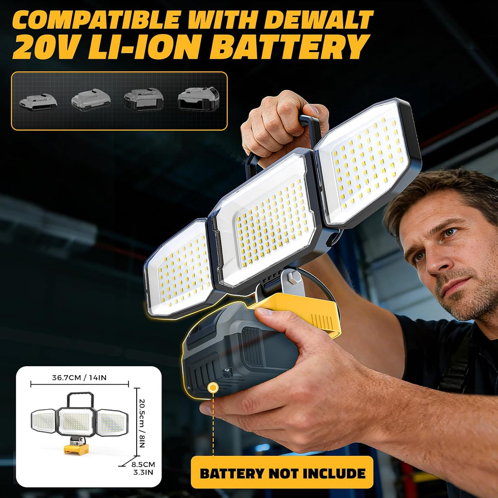 2 luces LED de trabajo compatibles con batería de 20 V, 150 W 15000 lúmenes