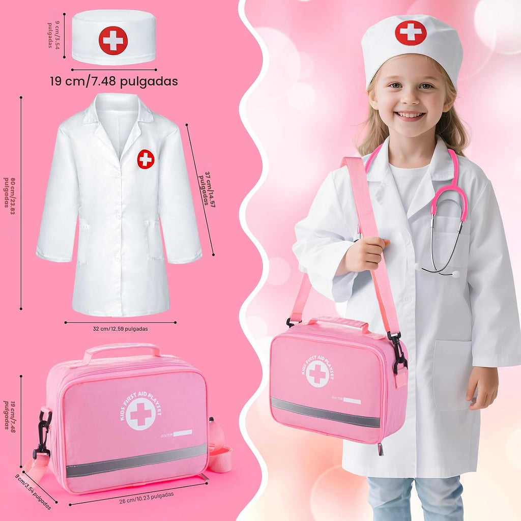 Kit de Doctor para Niñas, kit de Doctor de 34 piezas para niños pequeños de 3 a 5 años con bolsa de almacenamiento médica y estetoscopio real, juego de simulación de Doctor, regalo de juego
