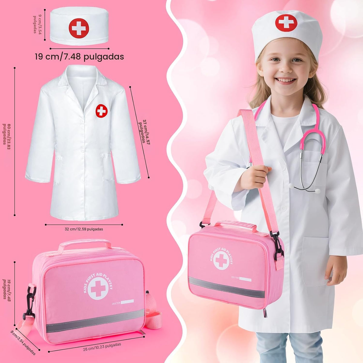 Kit de Doctor para Niñas, kit de Doctor de 34 piezas para niños pequeños de 3 a 5 años con bolsa de almacenamiento médica y estetoscopio real, juego de simulación de Doctor, regalo de juego