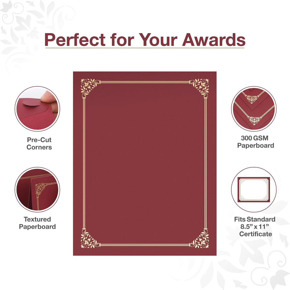 50 soportes rojos para certificados de 8.5 x 11 pulgadas, se utilizan como soportes para certificados de premio con borde de lámina dorada para certificados, premios, documentos y diplomas