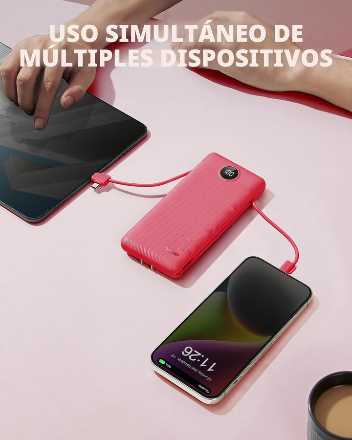 Cargador portátil con cables integrados y enchufe de pared AC, VRUR...
