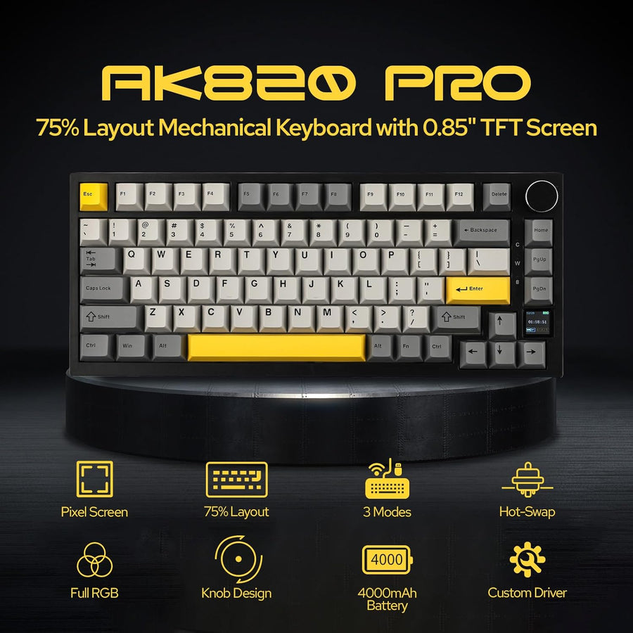 EPOMAKER Ajazz AK820 Pro Teclado mecánico inalámbrico 75% con panta...