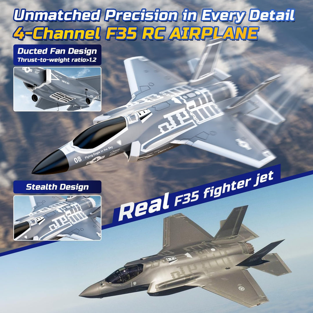 DEERC F35 - Avión RC de 4 canales sin escobillas para adultos, avió...