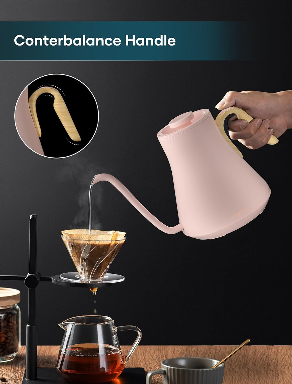 INTASTING Hervidor Eléctrico, Hervidor Eléctrico de Cuello de Ganso, Control Preciso de Temperatura de ±1℉, Interior de Acero Inoxidable, Calentamiento Rápido para Café de Goteo, Té y Agua Hirviendo