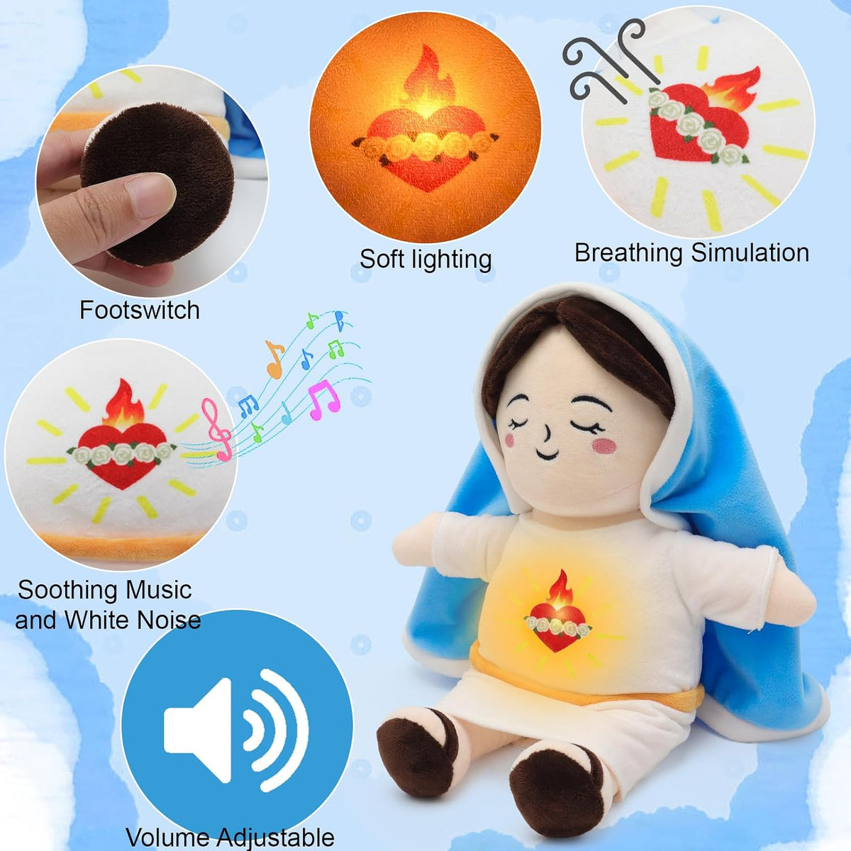 Muñeca de peluche que respira Yelakey de la Virgen María