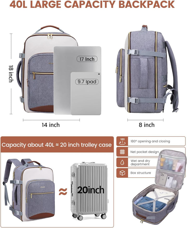 LOVEVOOK Mochila de viaje de 40 litros para mujeres y hombres, equi...