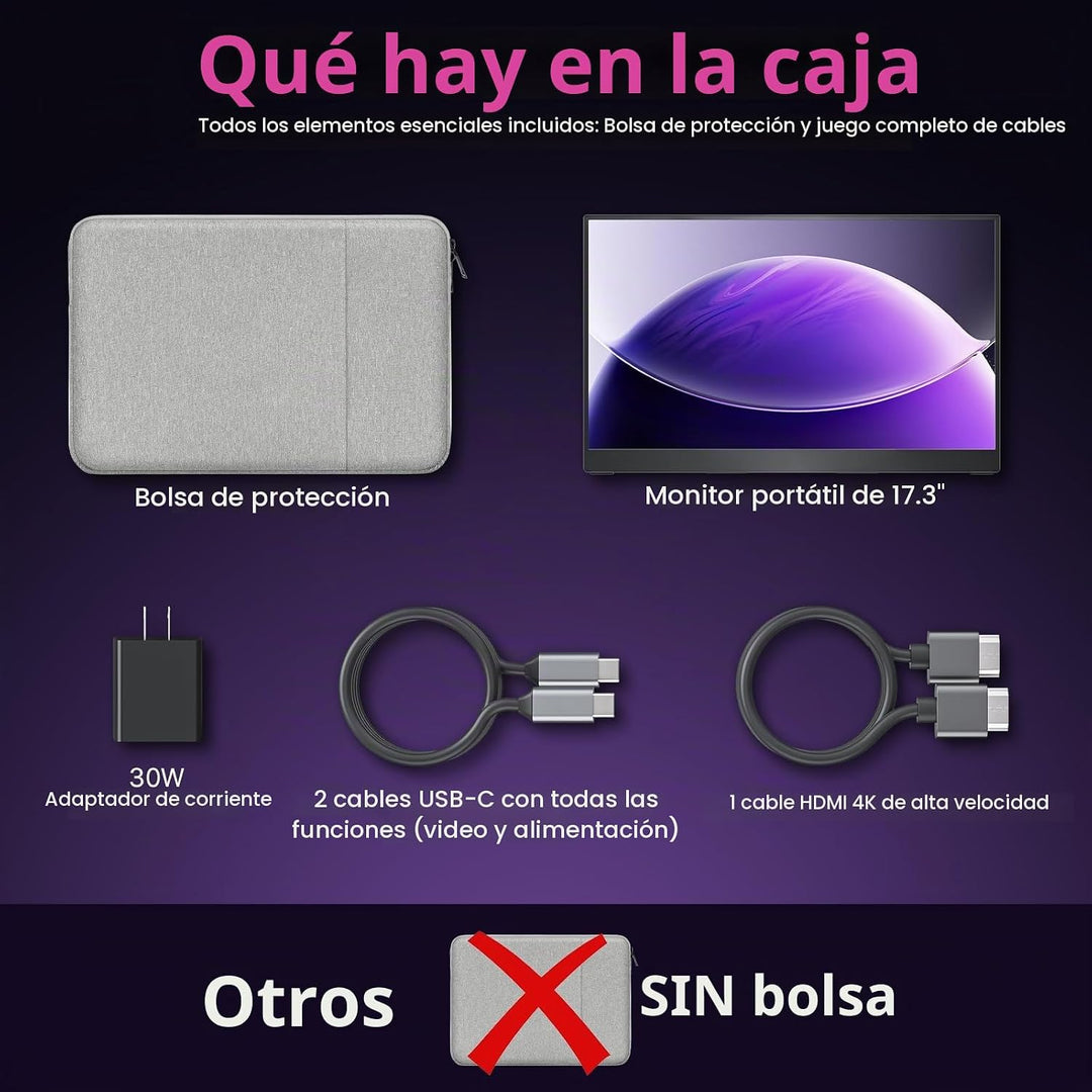 cocopar Monitor portátil de 17.3 pulgadas 4K UHD 60Hz 150% sRGB Mon...