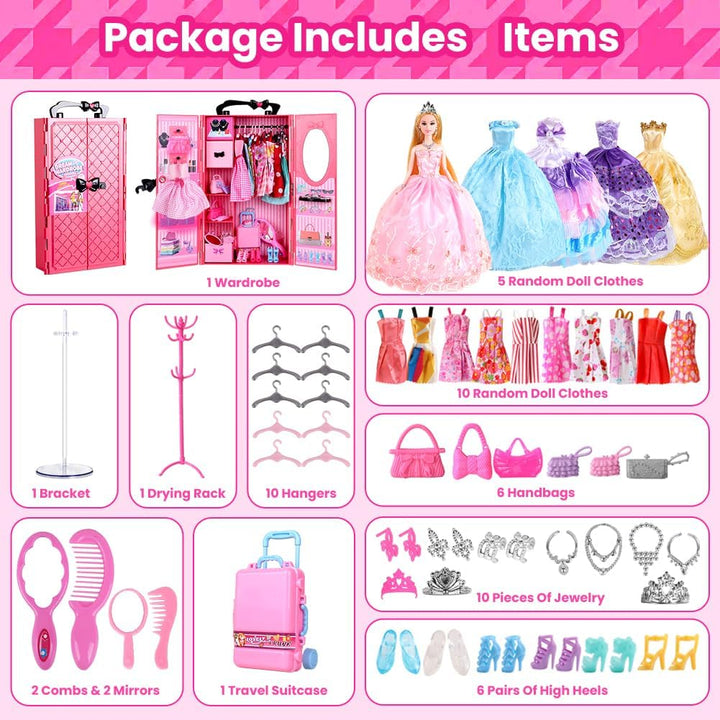 UCanaan Conjunto de muñeca y armario para niña con ropa y accesorio...