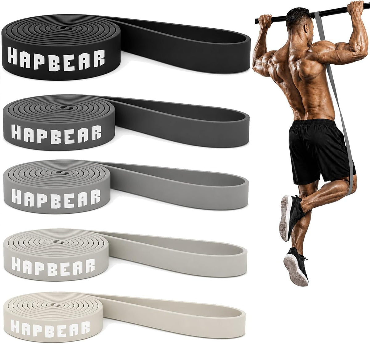 HAPBEAR Pull Up Assistance Bands - Pull Up Bands - Resistance Bands - Exercise Bands Resistance Bands Set de 5 - Workout Bands para Working Out, Stretching, Muscle Training