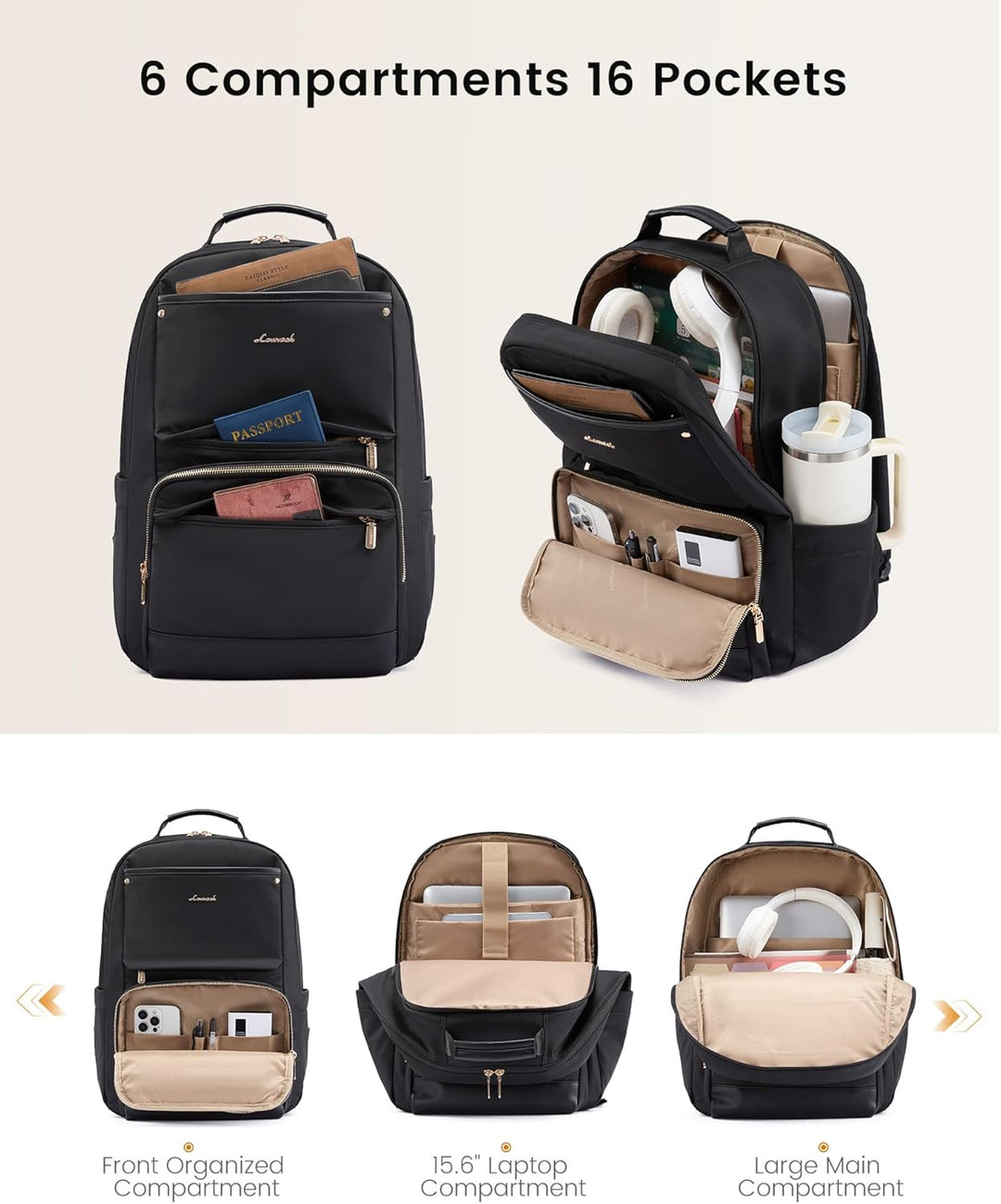 LOVEVOOK Mochila de viaje para mujer, Púrpura oscuro, 15,6 pulg.