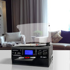 Tocadiscos Bluetooth 10 en 1 con altavoz incorporado, reproductor de discos de vinilo, casete de CD y radio FM, AUX en USB grabación MP3 conector de auriculares, sistema estéreo compacto para
