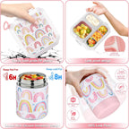 wiwens Caja de Almuerzo Bento para Niños con Termo de Sopa de 12 oz a Prueba de Fugas, Contenedor de Comida para Almuerzo con 5 Compartimentos, Frasco Térmico para Comida Caliente y Bolsa de Almuerzo
