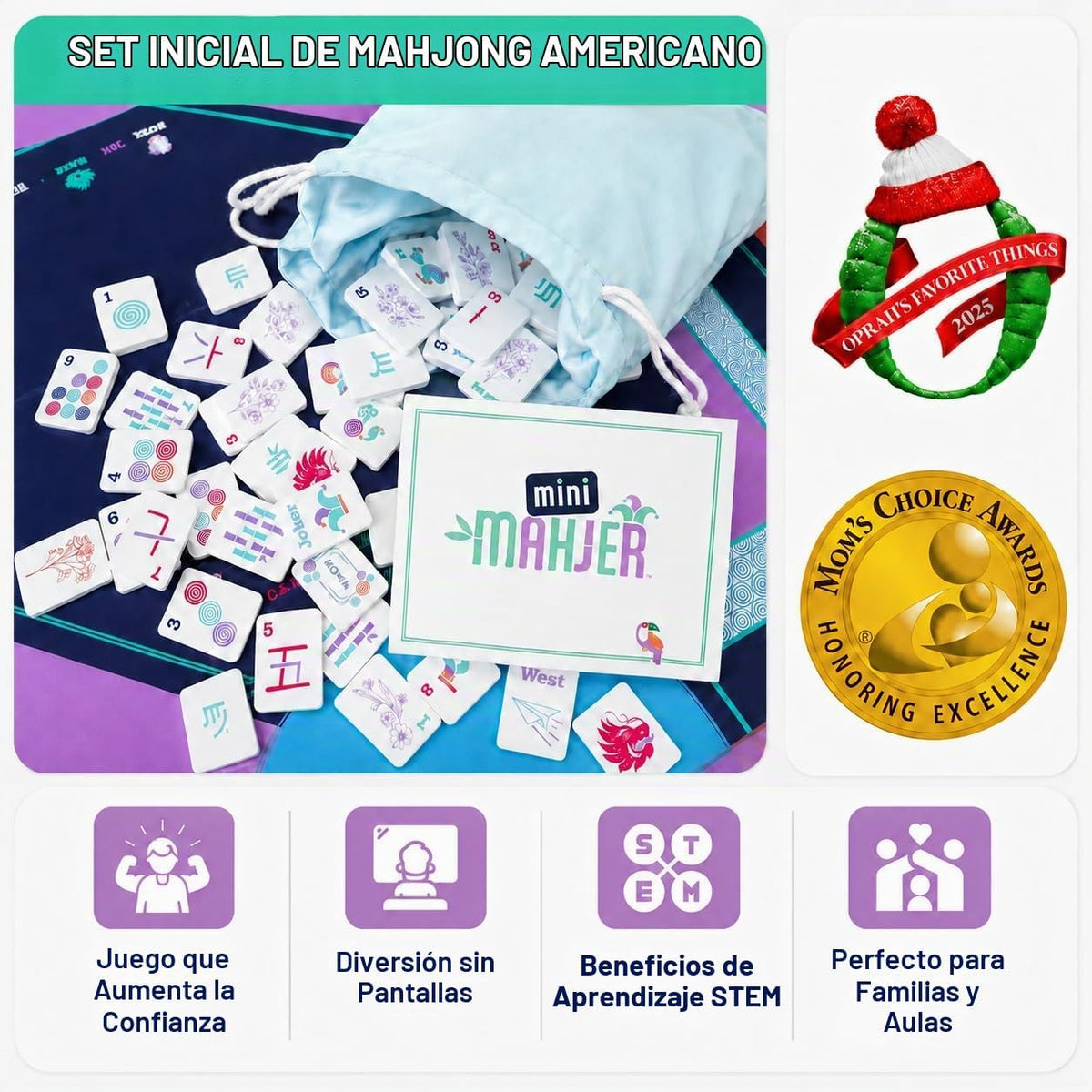 Mini Mahjer Juego de Mahjong americano para principiantes, niños y familias