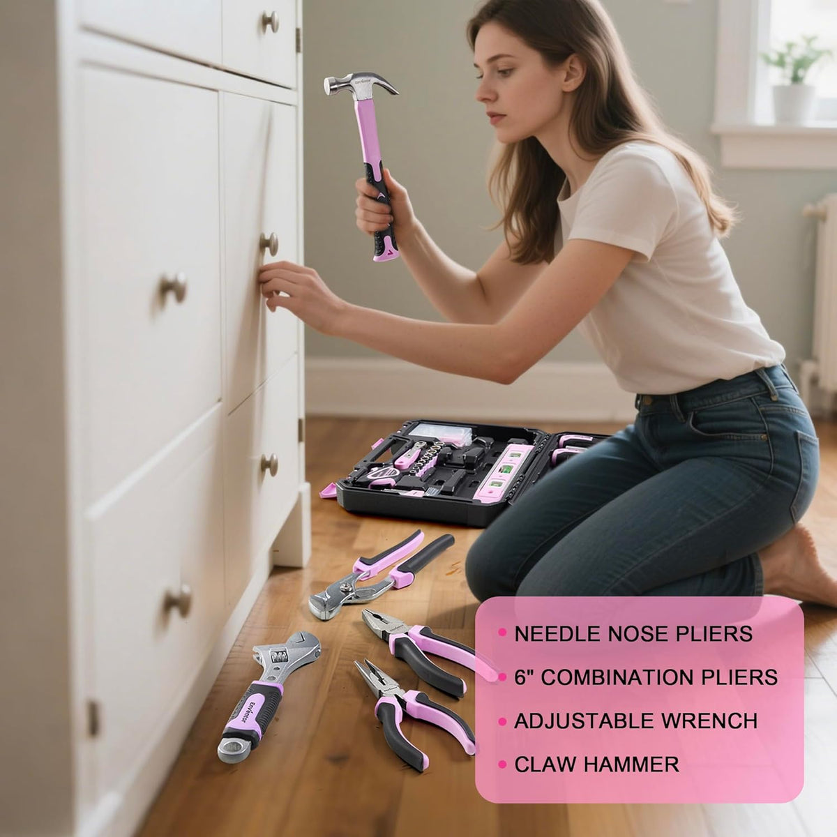Enventor Juego de herramientas rosas para mujeres, kit de herramien...