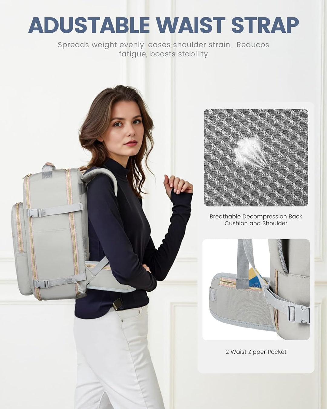 LOVEVOOK Mochila de viaje para mujer con correa para la cintura, mo...
