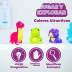 Tub Works® Juguetes de baño de dinosaurio sin moho, paquete de 12 | Diseño de juguetes de baño sellados sin agujeros que mantiene la humedad fuera | Suave, exprimible y flota en el agua | Juego de juguetes de baño para bebés y niños pequeños de fácil agar