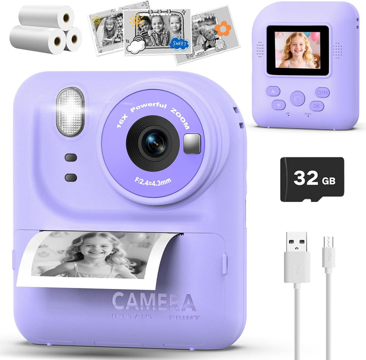 Teslahero Cámara para Niños con Impresión Instantánea de Fotos, Cám...