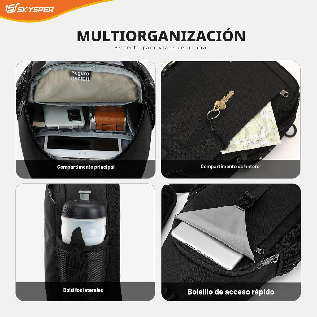 SKYSPER Bolso bandolera RFID Bolsa cruzada Mochila cruzada reciclada Mochila de viaje