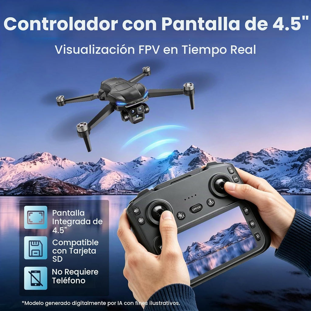 Drone GPS con cámara 4K para adultos, cuadricóptero plegable RC con controlador de pantalla HD de 4.5 pulgadas, motor sin escobillas, retorno automático GPS, vuelo de 60 minutos, tarjeta SD de 4 GB