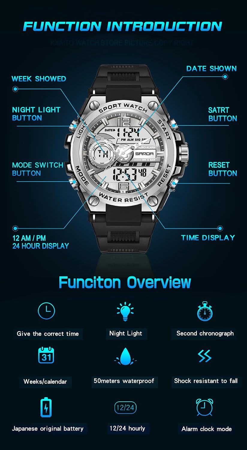 Relojes deportivos para hombre al aire libre, impermeable, militar, fecha, tácticas, LED, alarma, cronómetro