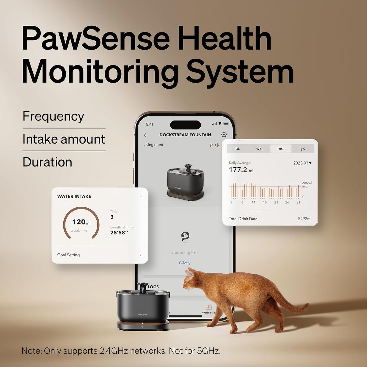 PETLIBRO Fuente de agua para gatos, bandeja de acero inoxidable, monitoreo de aplicaciones, fuente para gatos en interiores, fuente de agua para mascotas Dockstream de 2.5 L/84 onzas, fuentes para