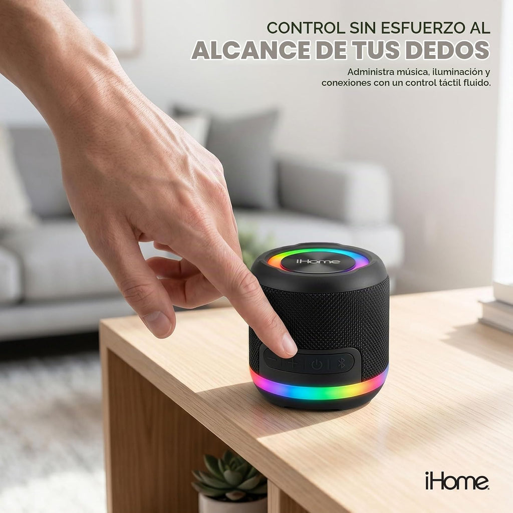 iHome Altavoz Bluetooth inalámbrico portátil 2 en 1 con luces RGB