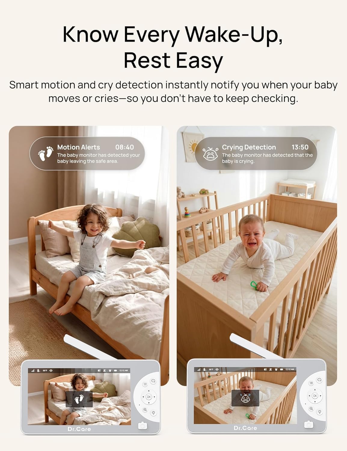 Dr.Care LumiView Max Monitor de bebé WiFi inteligente de 7" con 2 c...