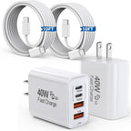 Cargador de 10 pies para iPhone 17, 16, 15 Pro, paquete de 2 cables tejidos USB C a C de 10 pies de 40 W, cargador de Apple de 4 puertos PD y CA, bloque de carga rápida para iPhone 17 Air/17 16 15 Pro Max/16e/16 Plus/15/15 Pro/iPad