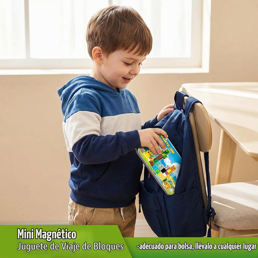 Juguetes de viaje para mascotas, 35 cubos magnéticos de construcción con estuche de almacenamiento de metal para niños de 3 a 8 años, juguetes de construcción STEM Montessori para niños pequeños