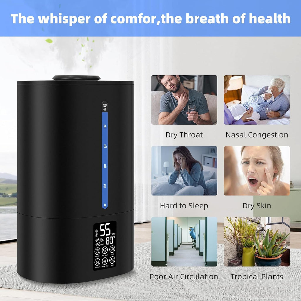 Coolfiqu Humidificadores de niebla cálida y fría de 6L para dormitorio