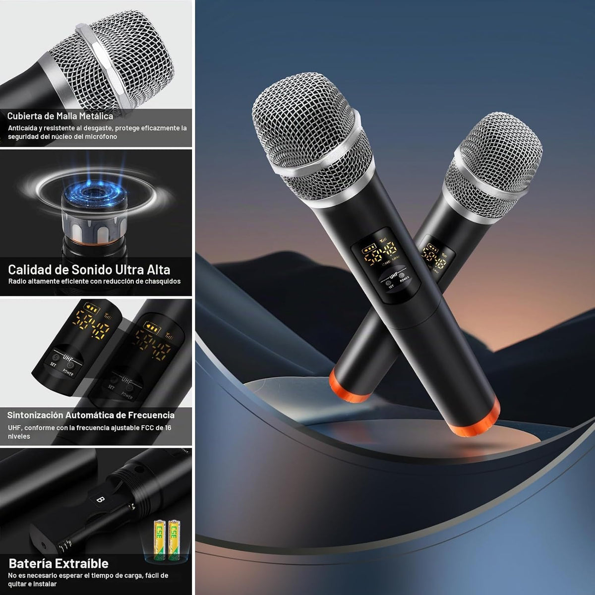 Sistema de Karaoke Inalámbrico, Micrófono de Karaoke Portátil con Mezclador de 16 Canales