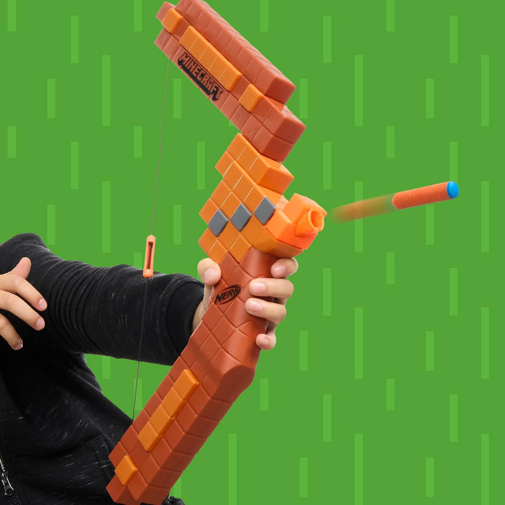 Nerf Minecraft Arco Lanzador de Dardos, Cebado con Cuerda de Retroceso, 8 Dardos N1 Compatible Solo con Lanzadores de Dardos N1, Edades 8+
