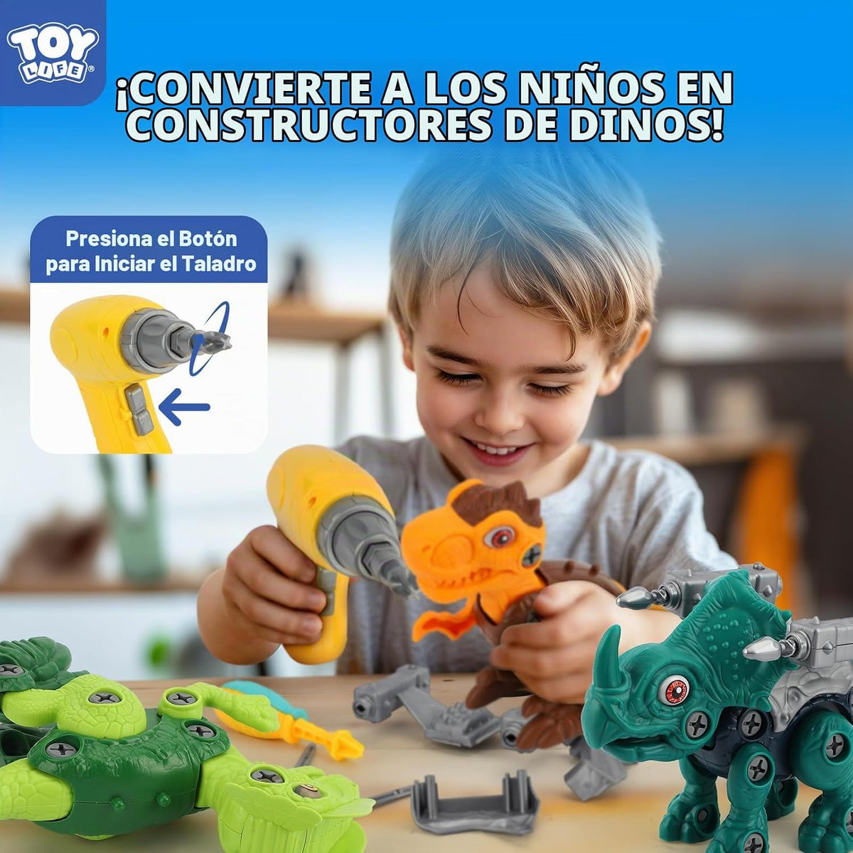 TOY Life Paquete de 3 juguetes de dinosaurio desmontables con herramienta