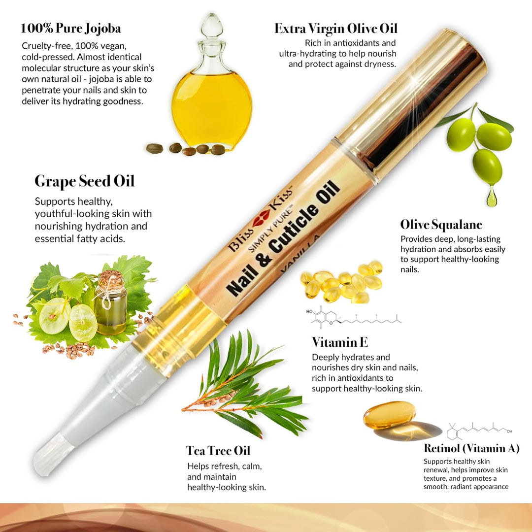 Bliss Kiss | 4 bolígrafos de cutícula de aceite de uñas con fraganc...