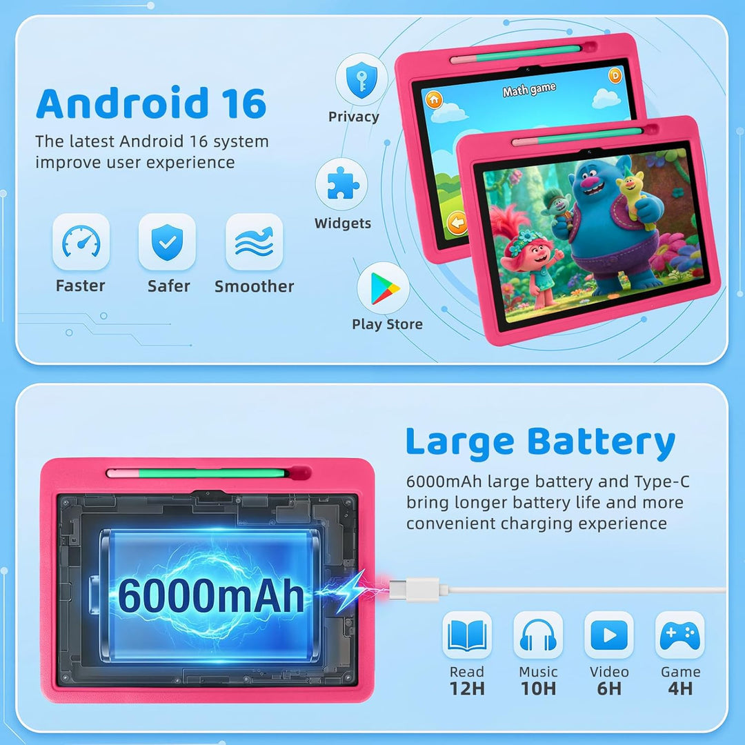 UKIDOZ - Tableta para niños Android 16 mejorada 2026, de 10 pulgada...