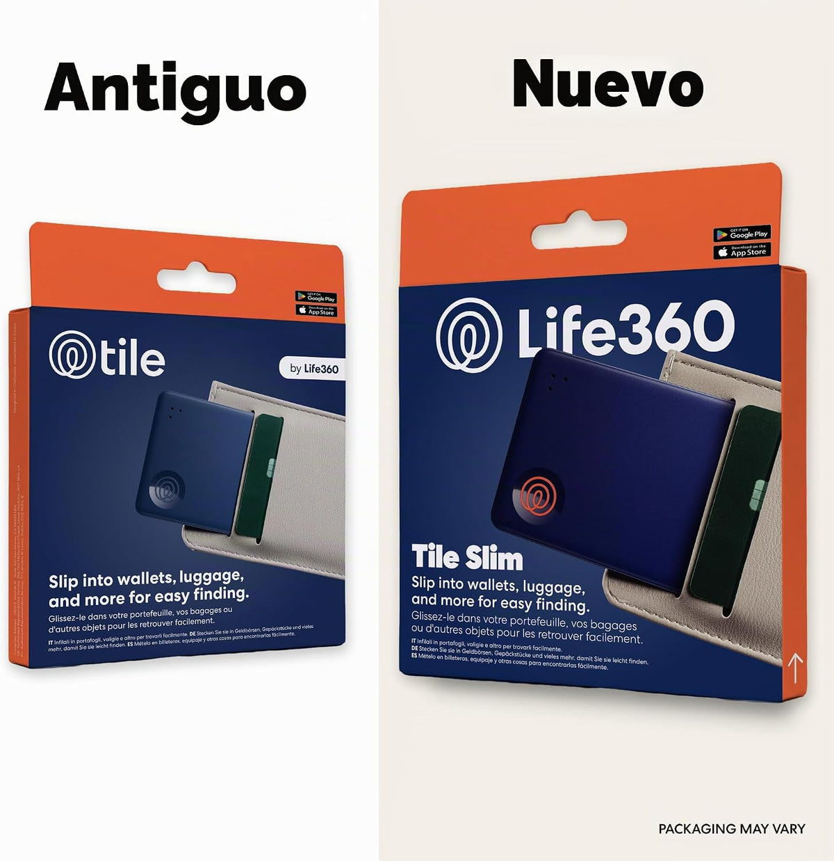 Life360 Tile Slim - Buscador de billetera, rastreador Bluetooth y localizador de artículos para etiquetas de equipaje, pasaportes y más. Compatible con iOS y Android. Buscador de teléfonos. Paquete de 1 unidad (azul marino)