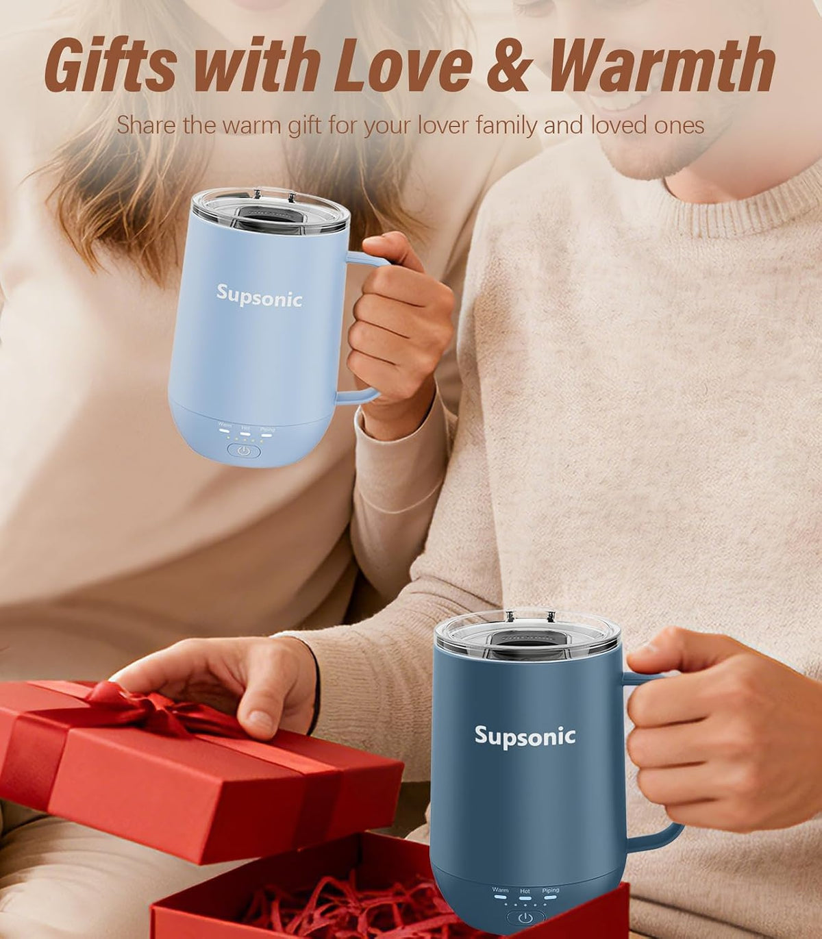 Supsonic - Taza de café autocalentable de 16 onzas, taza de café inteligente con calefacción más rápida de contacto directo de hasta 149 °F, juego de calentador de taza de café con apagado automático