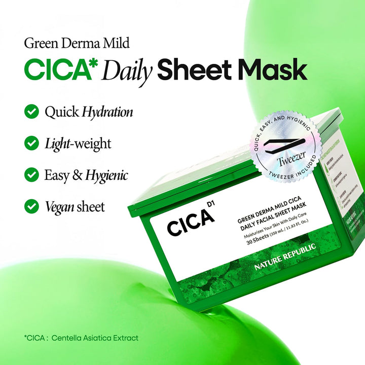 Nature Republic Cica Daily Face Mask (30 hojas veganas) Extracto de...