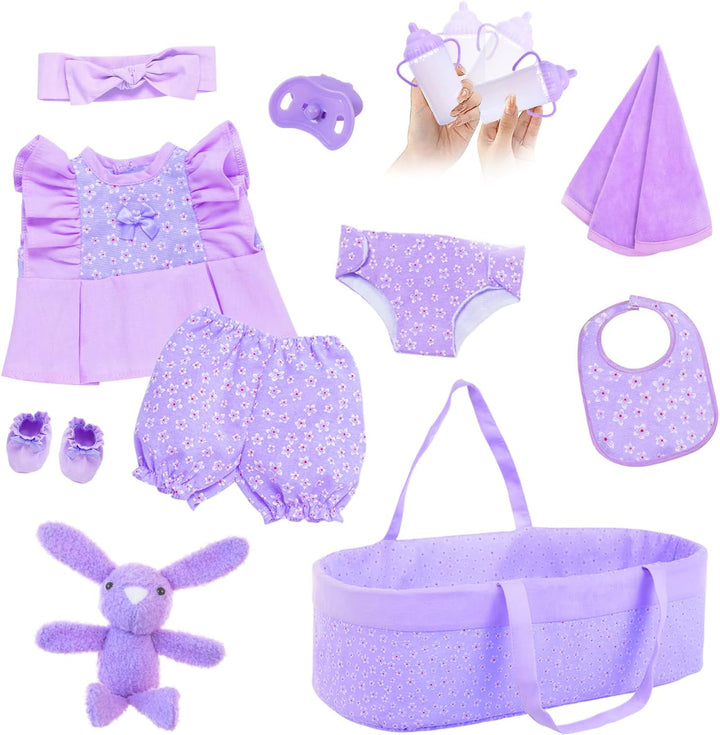 18INDC 11 piezas de ropa de muñeca de bebé con diseño floral morado...