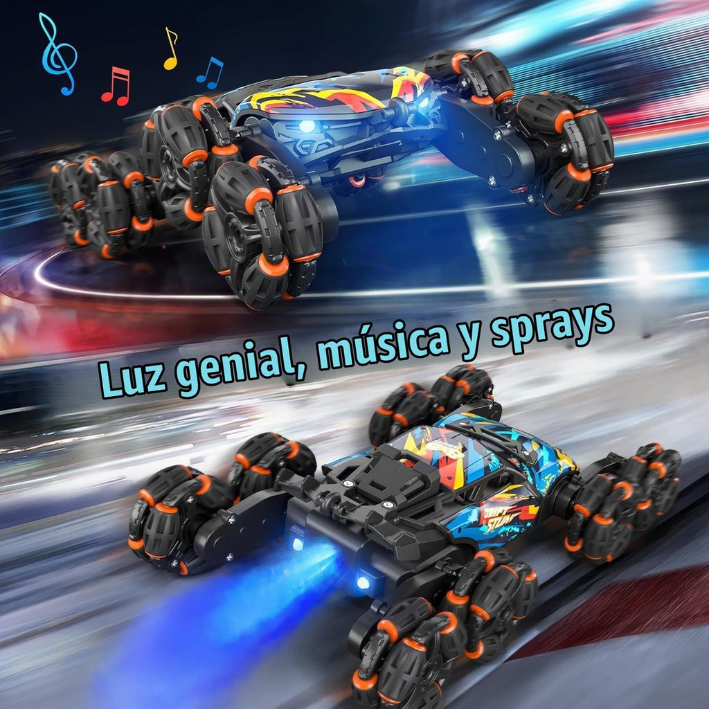 8WD - Coche de acrobacias de carretera con detección de gestos, autos de control remoto con luz LED, música y aerosol, juguetes de automóvil a control remoto de deriva regalos para niños y niñas de 6 a 12 años