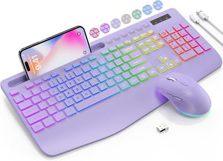 SABLUTE Combo de teclado y mouse inalámbricos, 9 efectos retroilumi...