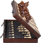 AMEROUS - Juego de ajedrez magnético de madera de 15 pulgadas para adultos y niños - con tablero plegable, paquete de regalo, ranuras de almacenamiento para piezas, piezas hechas a mano, juego de mesa