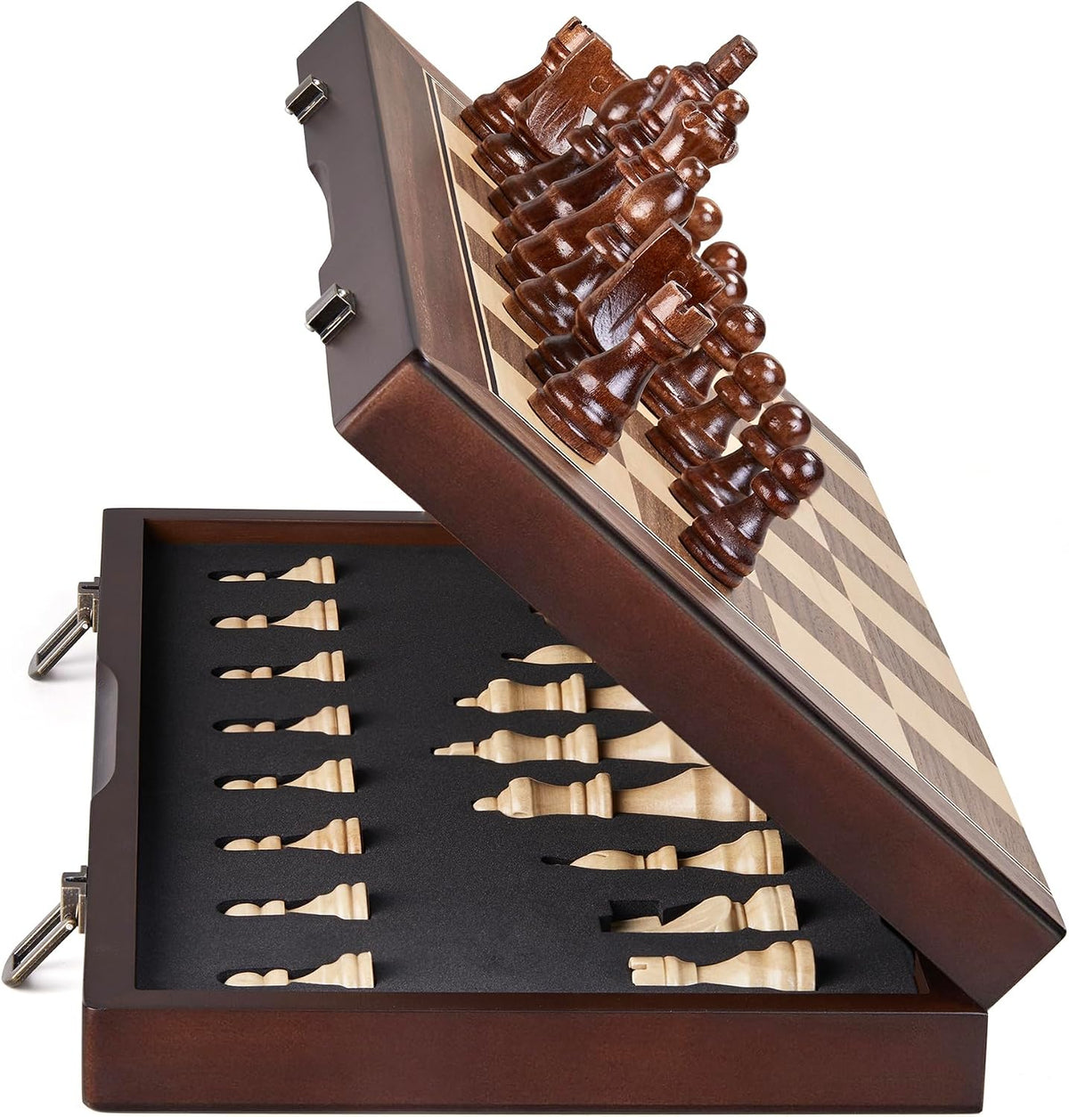 AMEROUS - Juego de ajedrez magnético de madera de 15 pulgadas para adultos y niños - con tablero plegable, paquete de regalo, ranuras de almacenamiento para piezas, piezas hechas a mano, juego de mesa