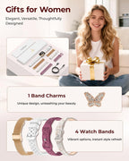 Iaret Reloj inteligente para mujer, juego de regalo de 4 bandas y encanto, rastreador de fitness HD de 1.75 pulgadas con llamadas Bluetooth, monitor de sueño SpO2 de frecuencia cardíaca, más de 120