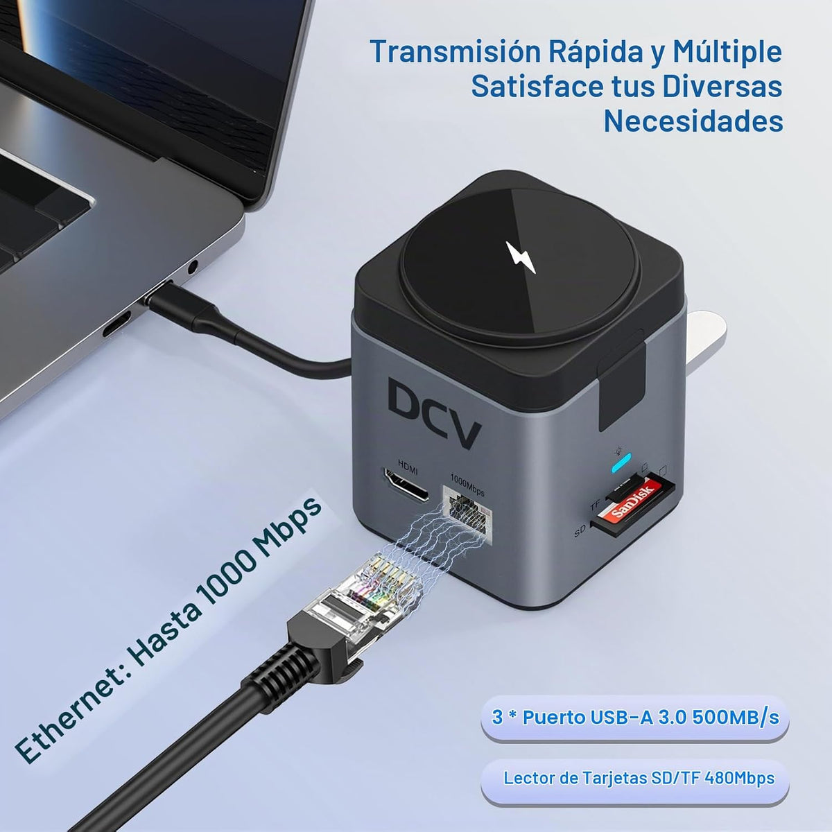 Estación de acoplamiento USB C para laptop, concentrador 9 en 1 con