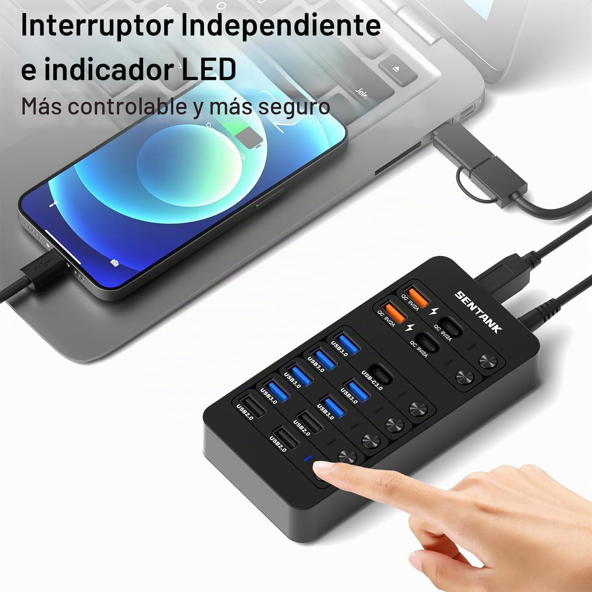 sentank, hub USB 3.0 de 14 puertos, alimentado