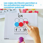 hand2mind Elkonin Box - Tablero magnético de respuesta, paletas para mapeo de palabras, tablero Elkonin de borrado en seco para mezcla, conciencia fonémica, manipuladores fonéticos, materiales de