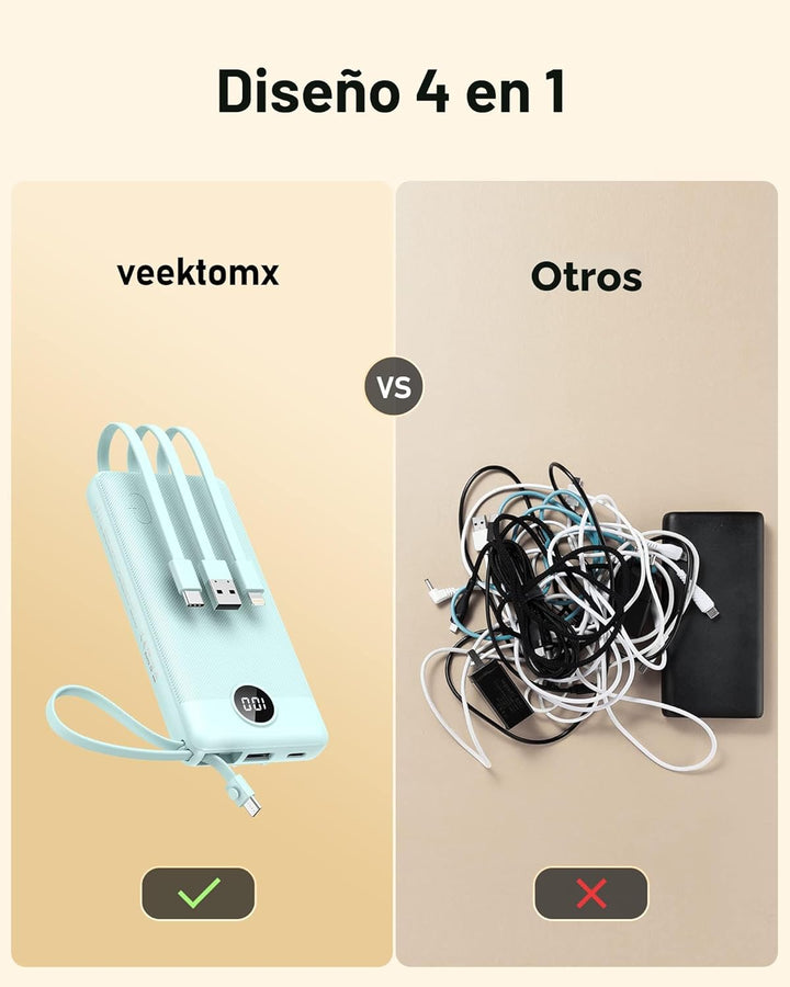 VEEKTOMX Cargador portátil con cables integrados, banco de energía...
